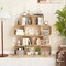 Natural Wicker Bookcase with S-Shaped Frame 4-Tier Storage Shelf for Small Spaces and Decor